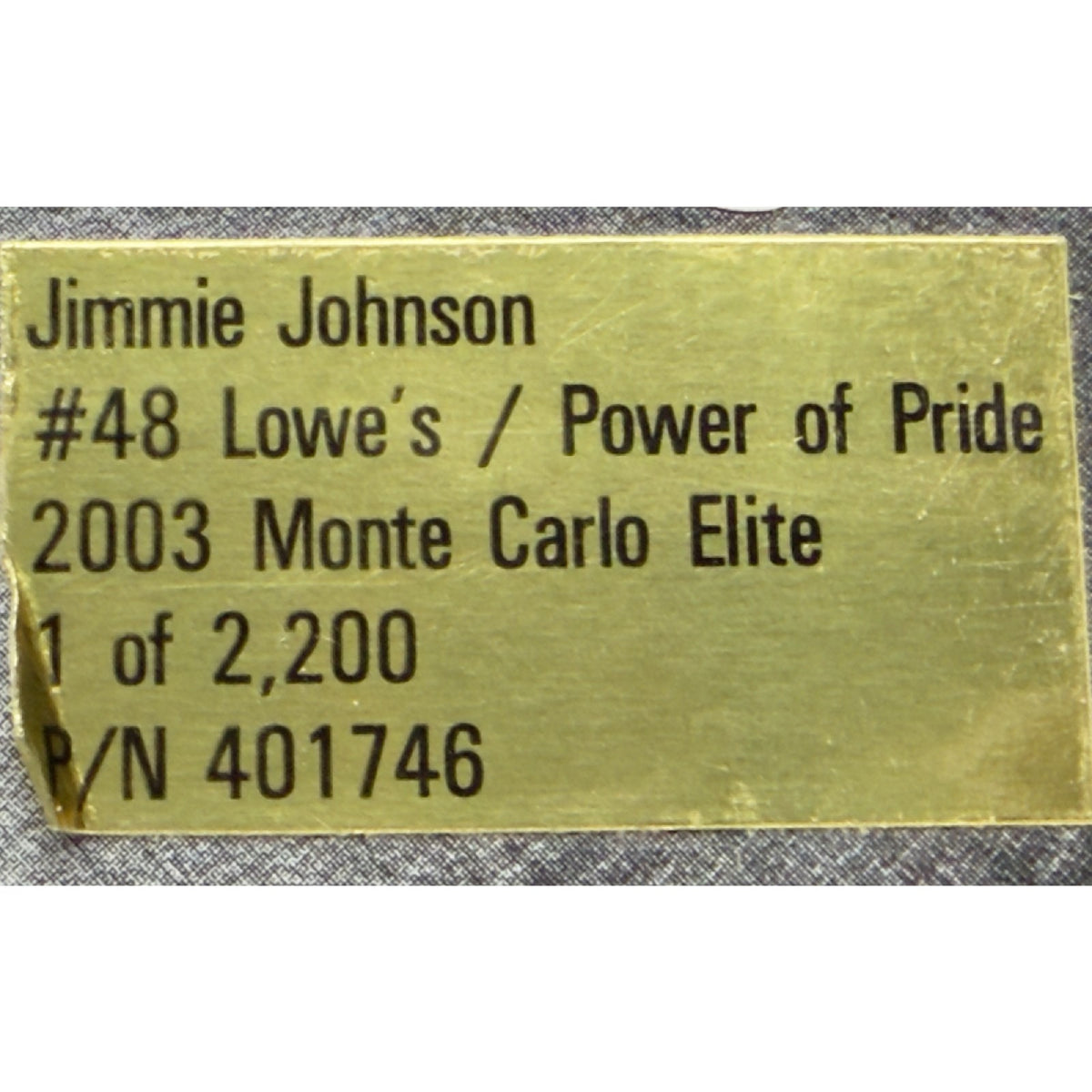 Jimmie Johnson #48 Lowe's Power of Pride 2003 Monte Carlo ELITE 1/2200 DIN 657