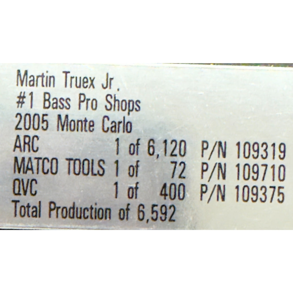 Martin Truex Jr. #1 Bass Pro Shops 2005 Monte Carlo Rookie Stripes 1/6592