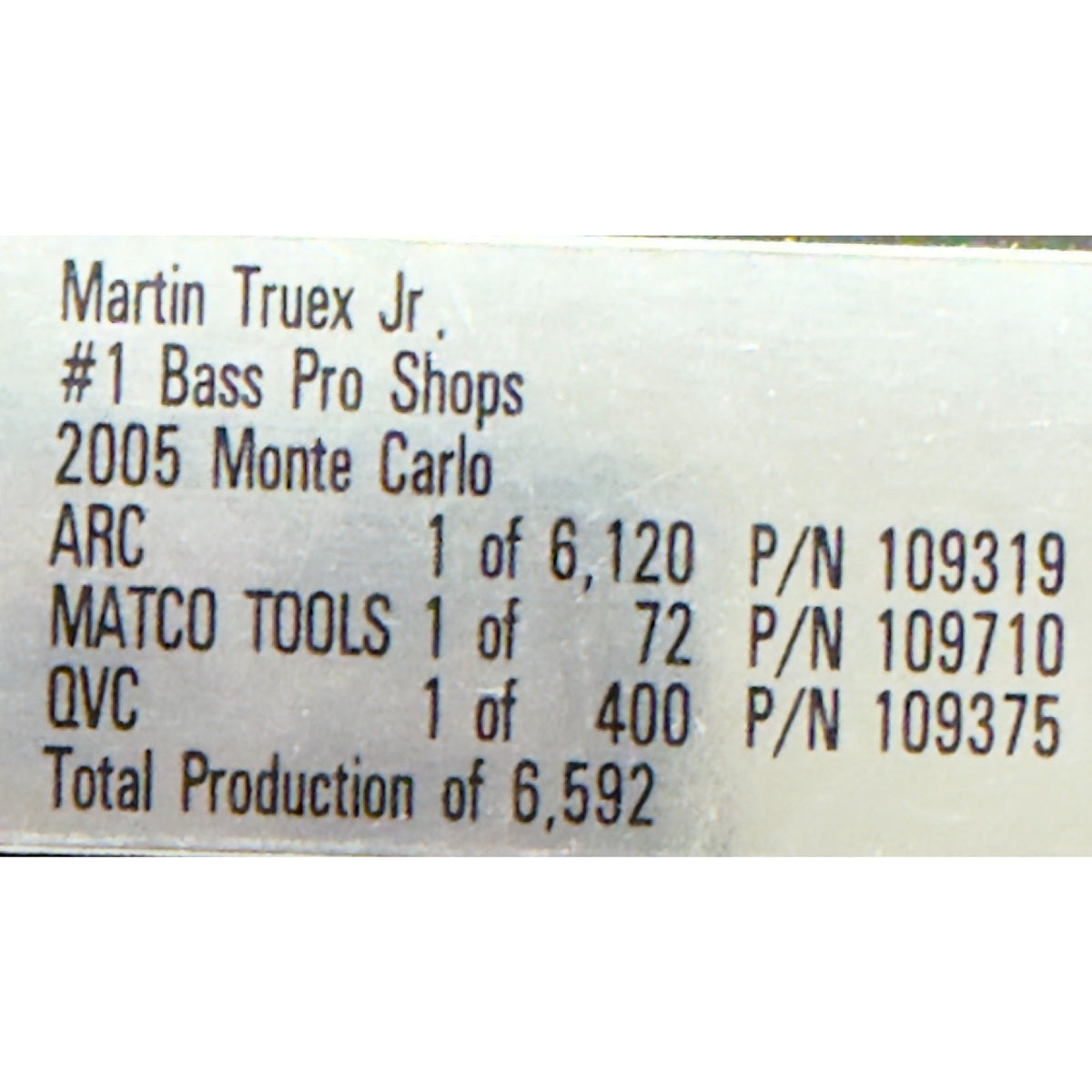 Martin Truex Jr. #1 Bass Pro Shops 2005 Monte Carlo Rookie Stripes 1/6592