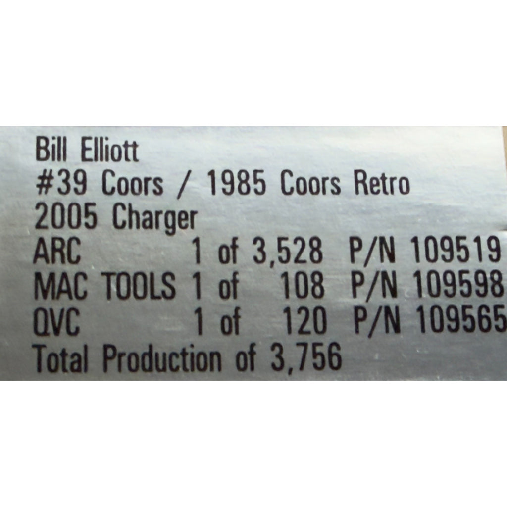 Bill Elliott #39 Coors 1985 Retro 2005 Dodge Charger 1:24 NASCAR Diecast