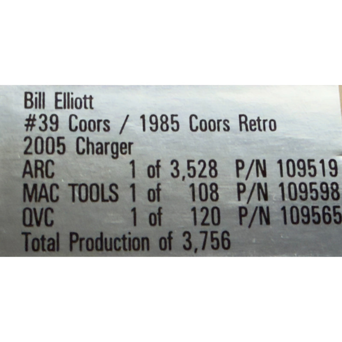 Bill Elliott #39 Coors 1985 Retro 2005 Dodge Charger 1:24 NASCAR Diecast