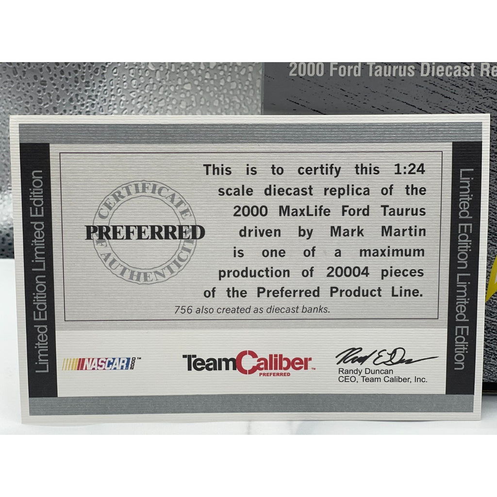 Mark Martin #6 Max Life Team Caliber Preferred 1 of 20004