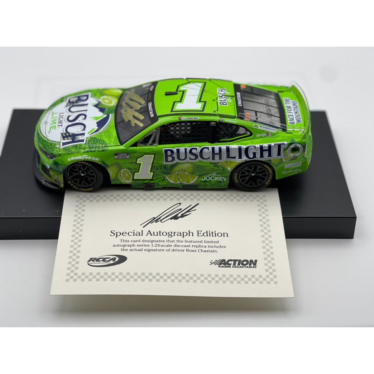 Ross Chastain #1 Busch Light Lime 2025 Chevrolet Autographed 1/156 DIN 24