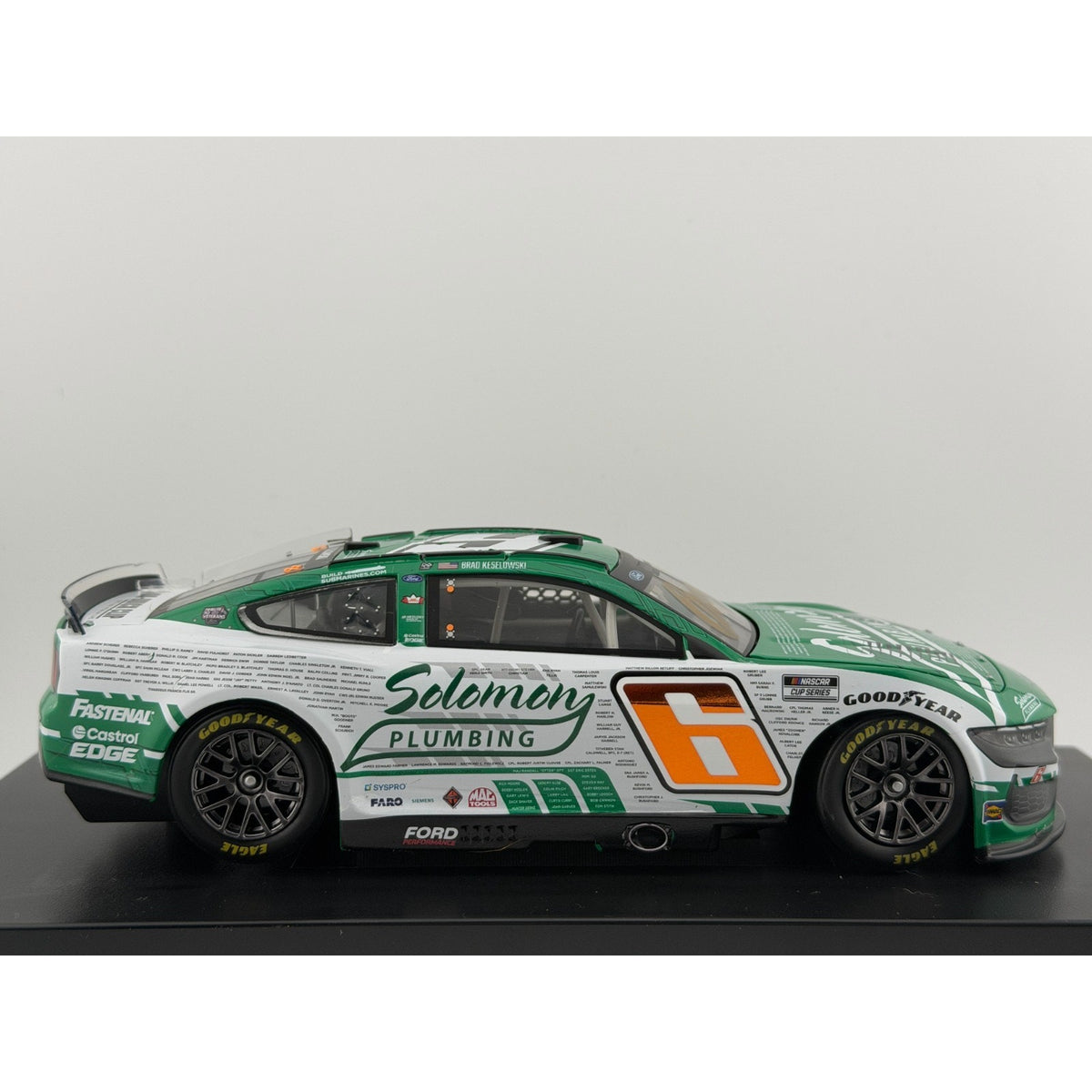 Brad Keselowski #6 Solomon Plumbing Veterans 2024 Mustang Autographed 1/144 DIN 76
