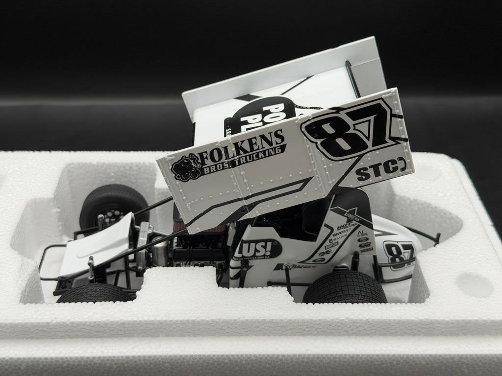 2026 Aaron Reutzel #87 PowerPlus Sprint Car White – ACME A1826009 – front three-quarter view