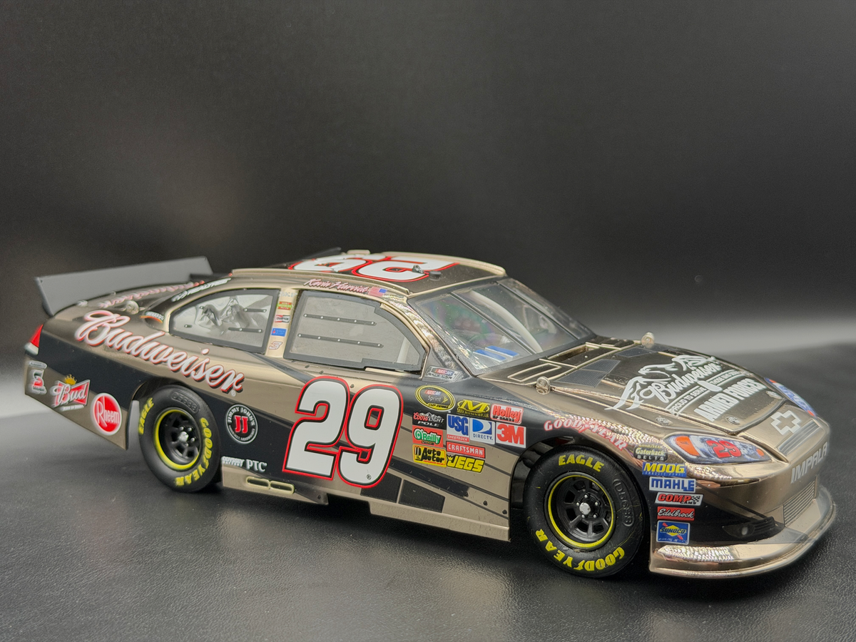 Kevin Harvick #29 Budweiser Military Tribute 2011 Impala RCCA Elite White Gold 1:24, opposite front three-quarter view