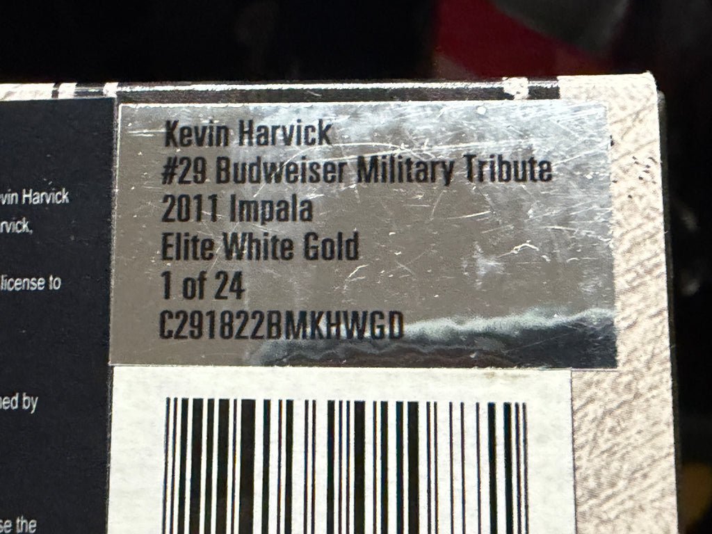 Kevin Harvick #29 Budweiser Military Tribute 2011 Impala RCCA Elite White Gold 1:24, box identification label