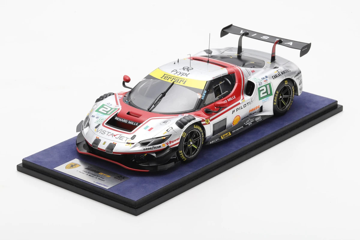 Ferrari 296 LMGT3 #21, Le Mans 2025 / VISTA AF CORSE, Looksmart 1:18 scale model, front three-quarter manufacturer photograph.