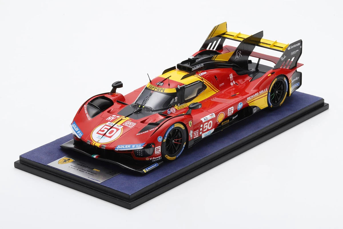 Ferrari 499P #50, Le Mans 2024 winner, Looksmart 1:18 scale model, front three-quarter manufacturer photograph.