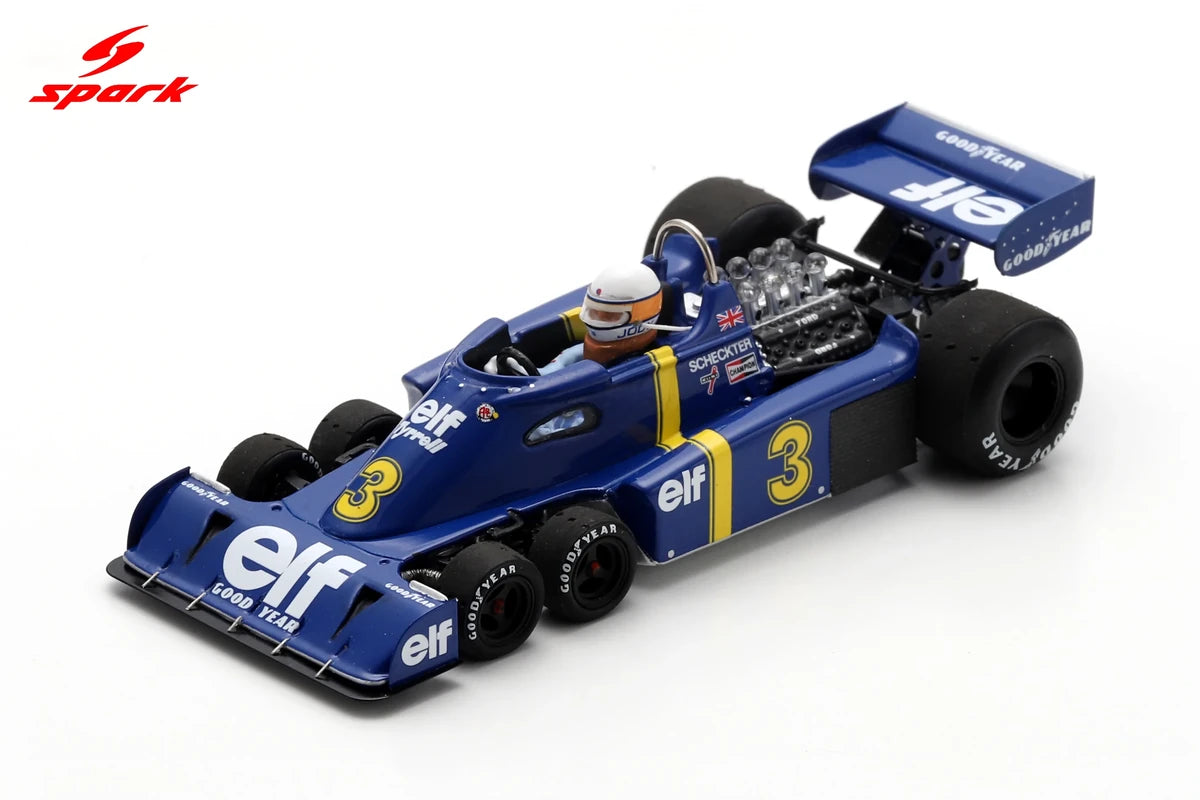 Tyrrell P34 #3, Sweden 1976 winner, Spark 1:43 scale model, front three-quarter manufacturer photograph.