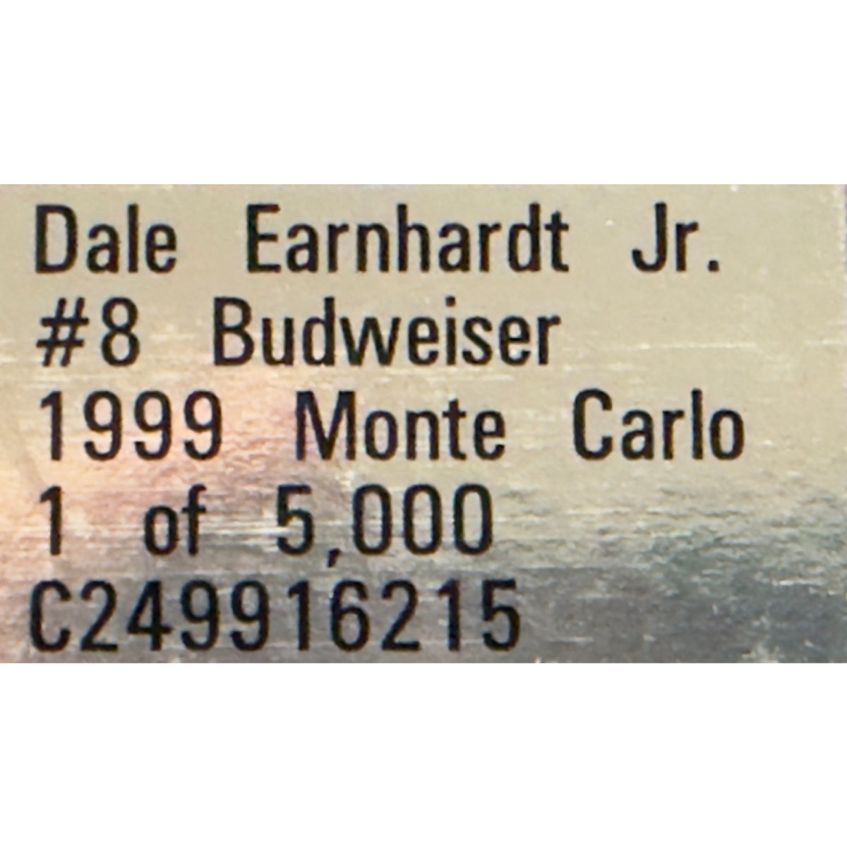 Dale Earnhardt Jr. #8 Budweiser 1999 Monte Carlo Clear Window Bank 1 of 5000