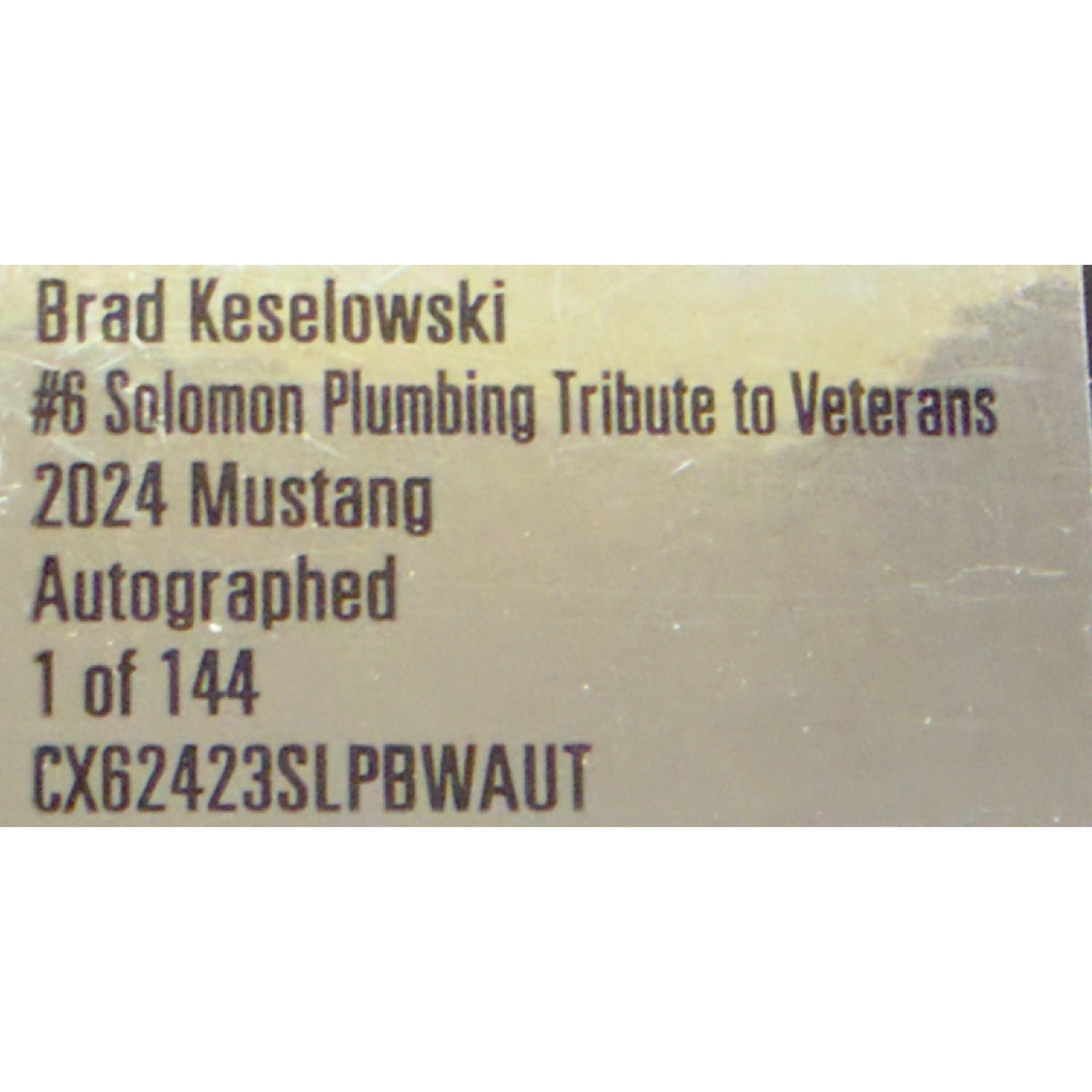 Brad Keselowski #6 Solomon Plumbing Veterans 2024 Mustang Autographed 1/144 DIN 76