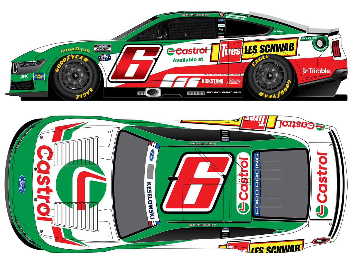 Brad Keselowski No. 6 Castrol Les Schwab Tire Centers 2026 Ford Mustang diecast artwork
