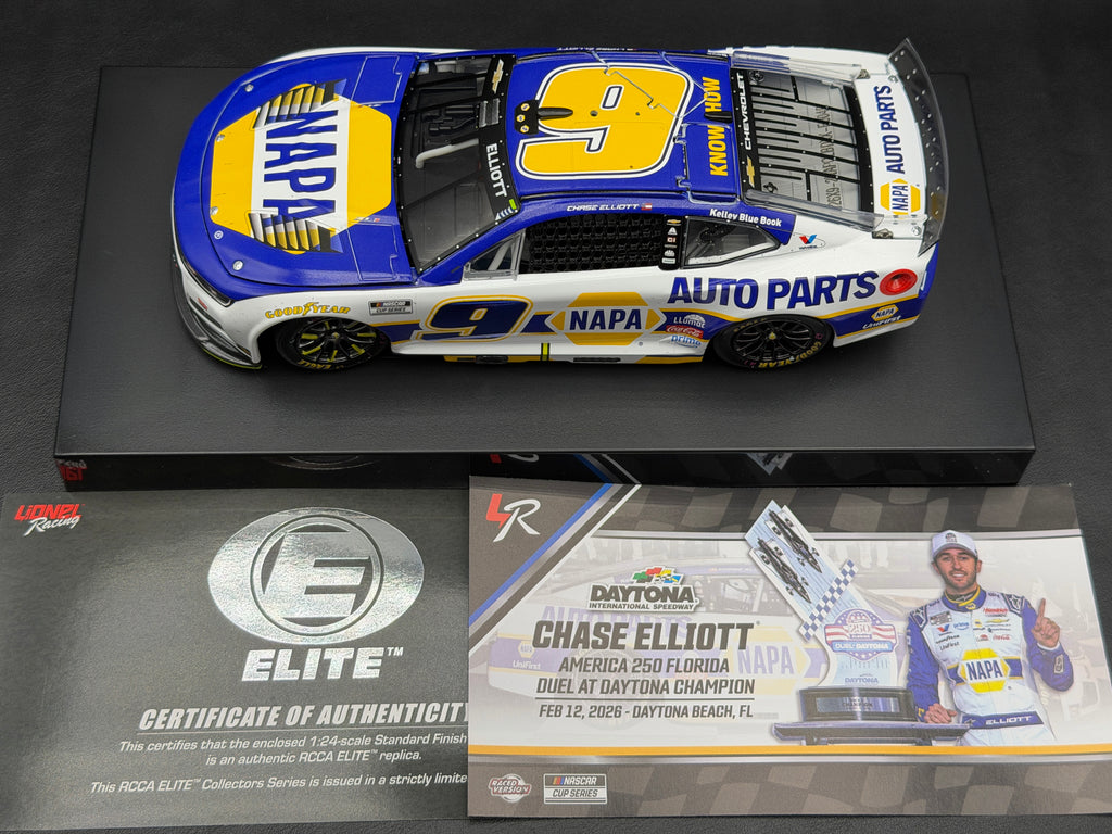 Chase Elliott #9 NAPA 2026 Duel at Daytona Win Lionel ELITE diecast, car with standard ELITE certificate and race winner card