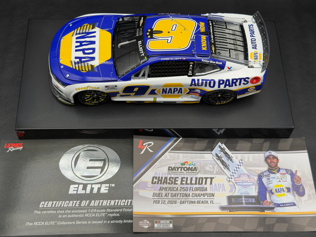 Chase Elliott #9 NAPA 2026 Duel at Daytona Win Lionel ELITE diecast, car with standard ELITE certificate and race winner card