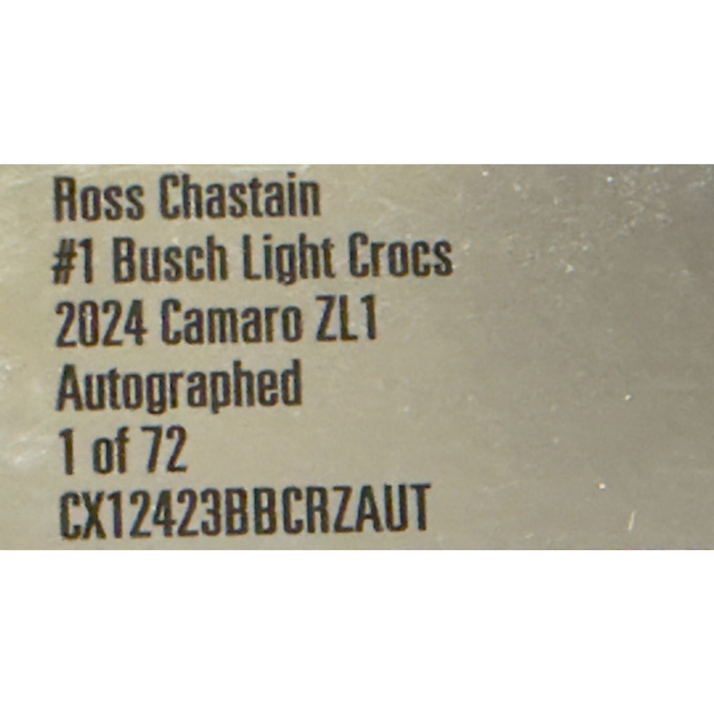 Ross Chastain #1 Busch Light Crocs 2024 Camaro Autographed 1/72 DIN 35