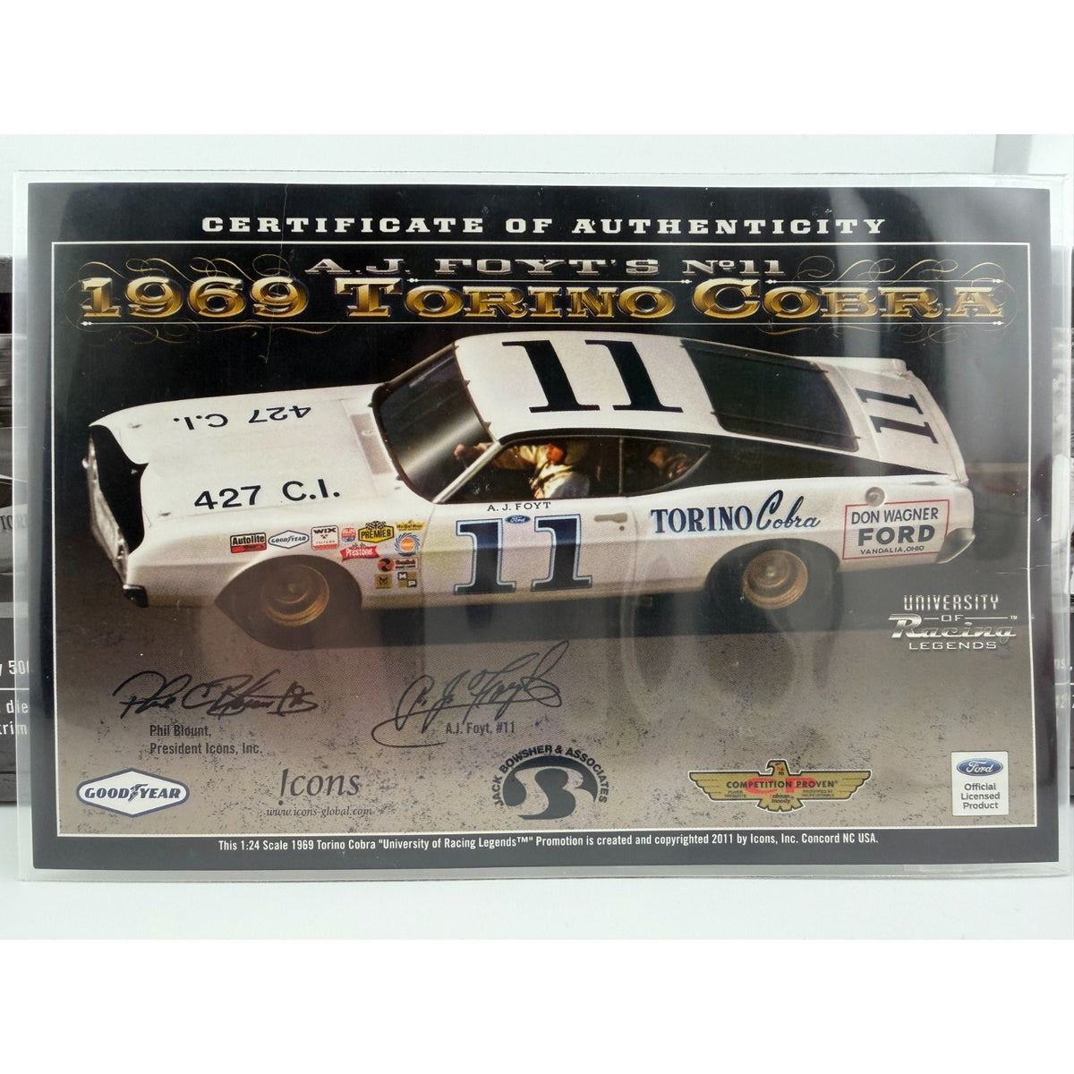 A.J. Foyt #11 1969 Ford Torino Cobra Autographed University of Racing Legends