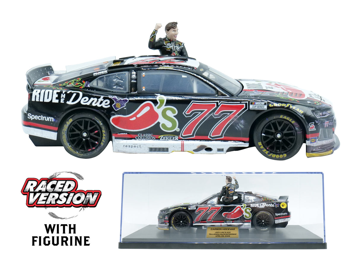 Carson Hocevar No. 77 Chili's Talladega Raced Win 2026 Chevrolet 1:24 ARC with figurine official artwork