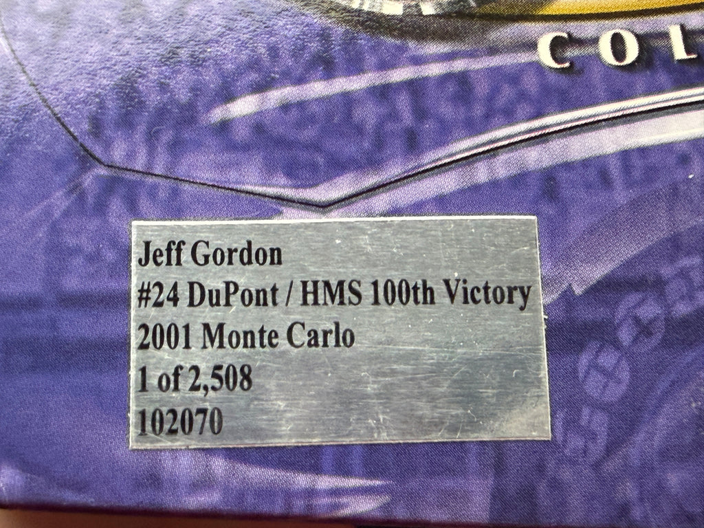 Jeff Gordon #24 DuPont 2001 HMS 100th Victory Color Chrome 1:24 box label