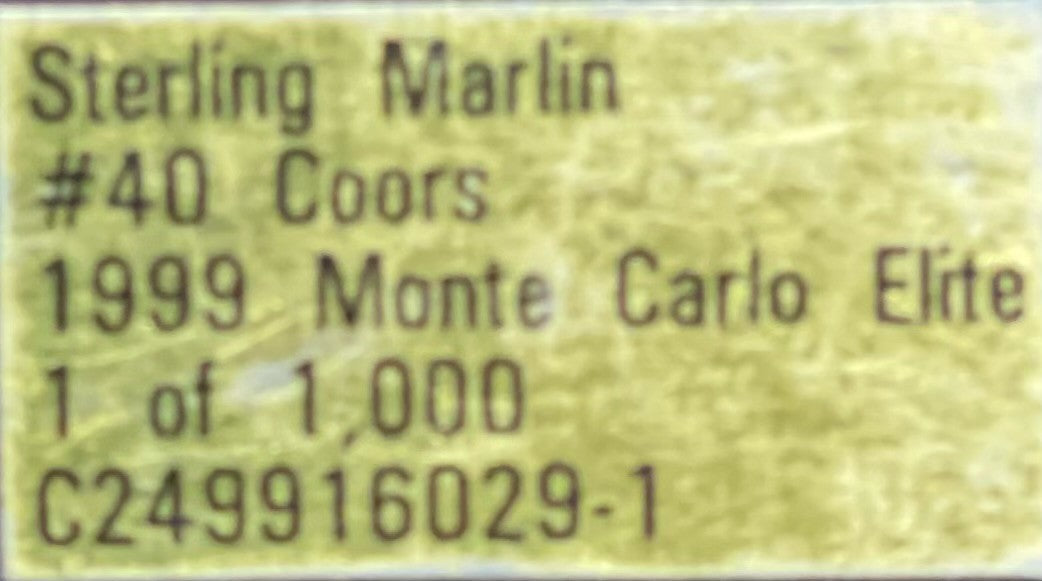 Sterling Marlin #40 Coors 1999 Monte Carlo ELITE 1:24 NASCAR Diecast 1 of 1000