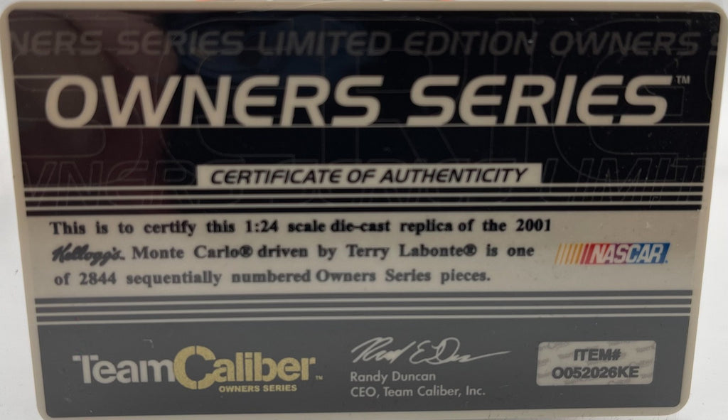 Terry Labonte #5 Kellogg’s 2001 Monte Carlo Team Caliber Owner Series 1 of 2844