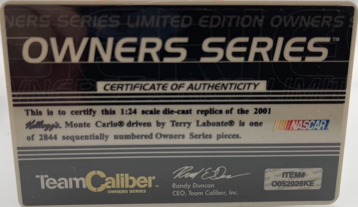Terry Labonte #5 Kellogg’s 2001 Monte Carlo Team Caliber Owner Series 1 of 2844
