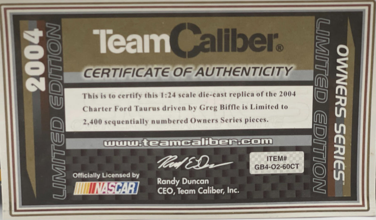 Greg Biffle #60 Charter 2004 Taurus Team Caliber Owners Series 1:24 1/2400