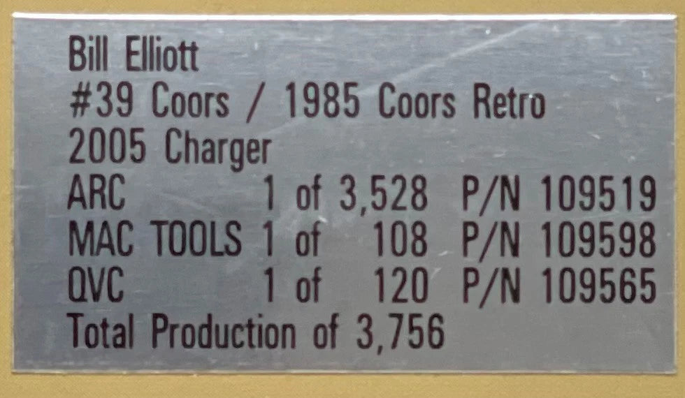 Bill Elliott #39 Coors 1985 Retro 2005 Charger 1:24 NASCAR 1/3528 - original photograph 8