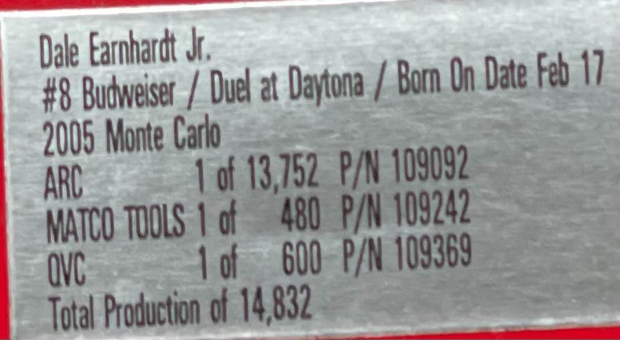 Dale Earnhardt Jr. #8 Budweiser Dual at Daytona Born On Date February 17, 2005 - original photograph 8