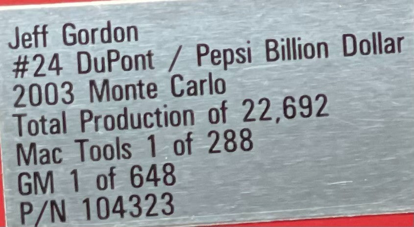 Jeff Gordon #24 DuPont Pepsi Billion Dollar 2003 Monte Carlo 1:24 NASCAR