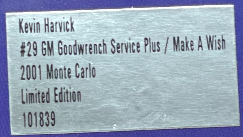 Kevin Harvick #29 GM Goodwrench Make A Wish 2001 Black Window Car 1:24
