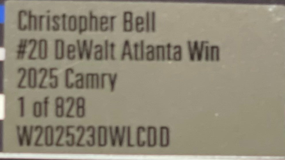 Christopher Bell #20 DeWalt Atlanta Win 2025 Camry 1:24 NASCAR 1/828 DIN 661