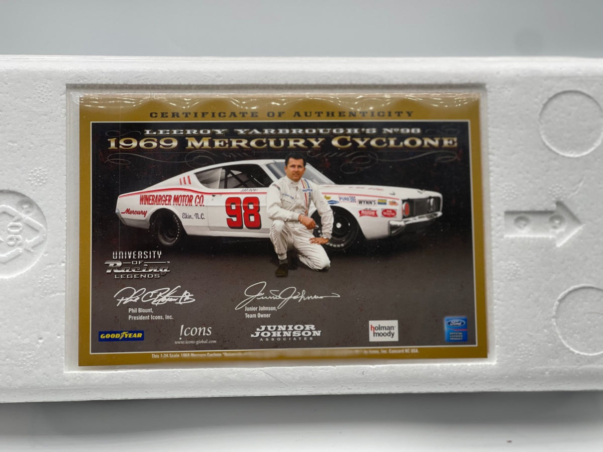 Junior Johnson Signed LeeRoy Yarbrough #98 1969 Mercury Cyclone NASCAR Legends