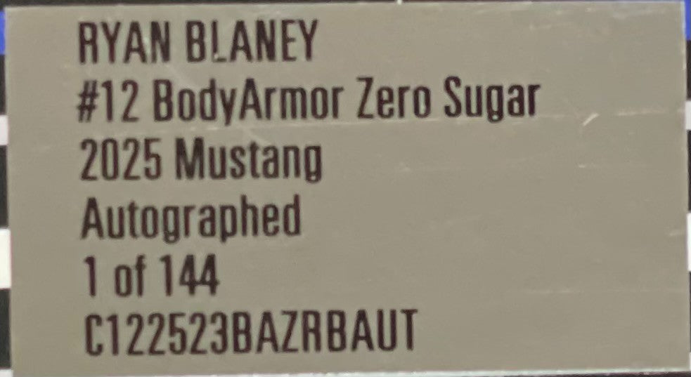 Ryan Blaney #12 BodyArmor Zero Sugar 2025 Mustang Autographed 1:24 1/144