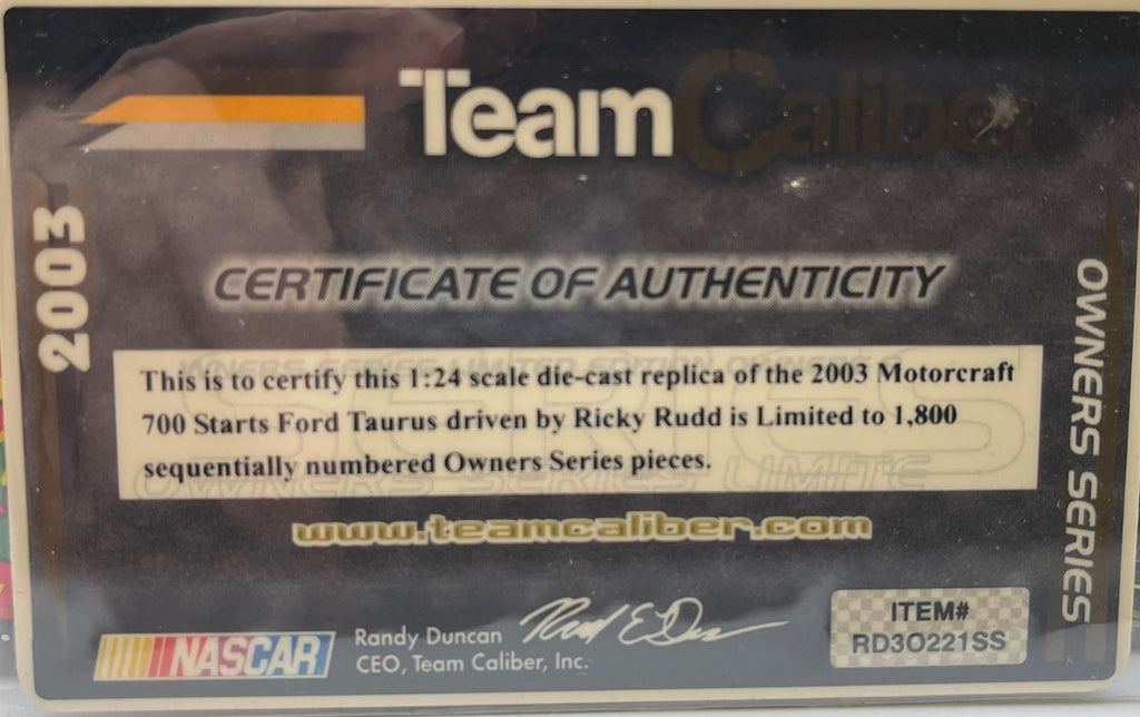 Ricky Rudd #21 Motorcraft 700 Starts 2003 Taurus Team Caliber Owners 1:24