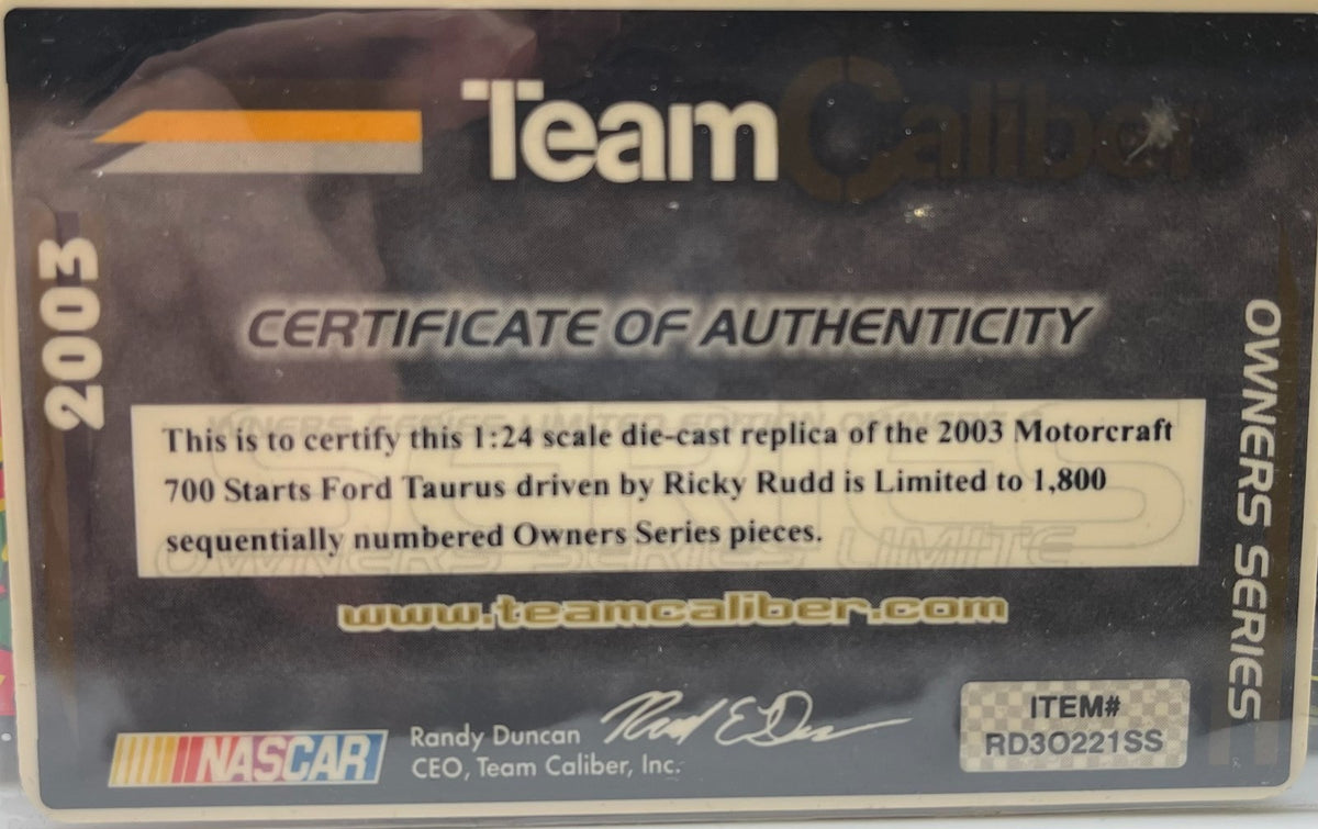 Ricky Rudd #21 Motorcraft 700 Starts 2003 Taurus Team Caliber Owners 1:24