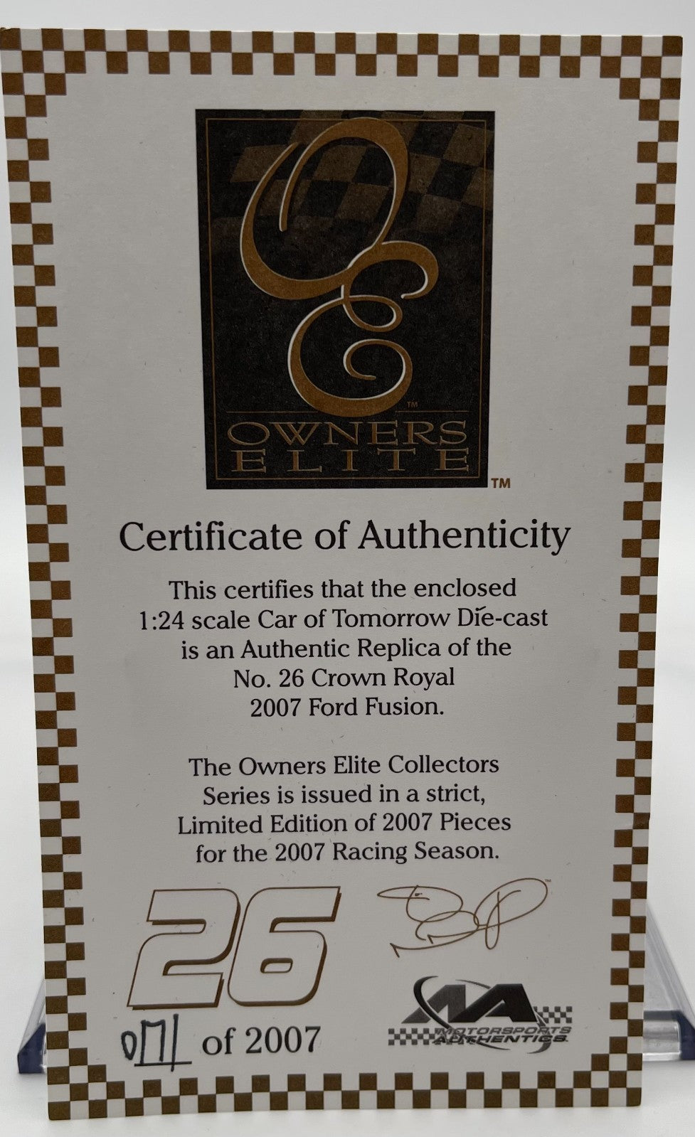 Jamie McMurray #26 Crown Royal 2007 Fusion COT ELITE 1:24 1 of 2007 DIN 171