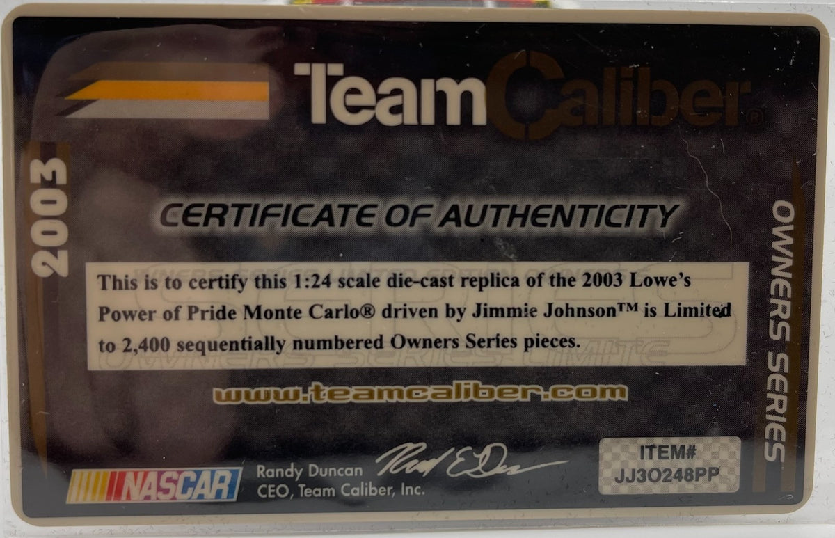 Jimmie Johnson #48 Lowe's Power of Pride 2003 Monte Carlo Team Caliber 1/2400