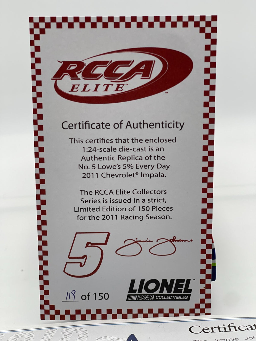Jimmie Johnson #5 Lowe’s 2011 Impala ELITE Auto 1:24 1/150 DIN 119