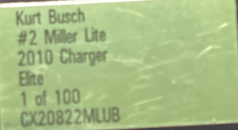 Kurt Busch #2 Miller Lite 2010 Charger ELITE 1:24 1/100 DIN 13