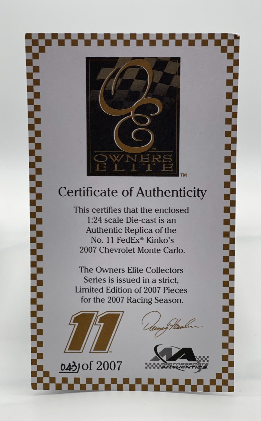 Denny Hamlin #11 FedEx Kinko's 2007 Monte Carlo ELITE 1:24 NASCAR 1/2007