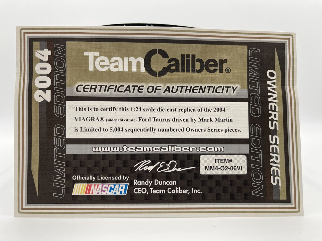 Mark Martin #6 Viagra 2004 Taurus Team Caliber Owners Series 1 of 5004 DIN 425