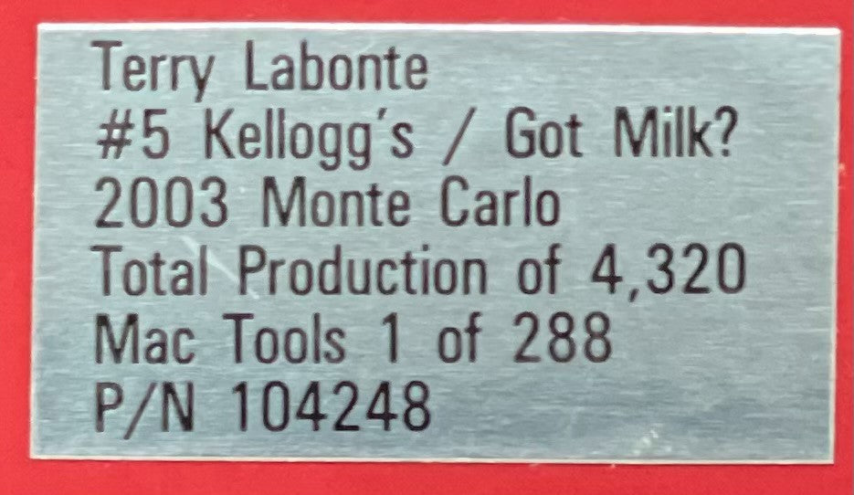 Terry Labonte #5 Kellogg's / Got Milk? 2003 Monte Carlo 1:24 NASCAR 1/4320