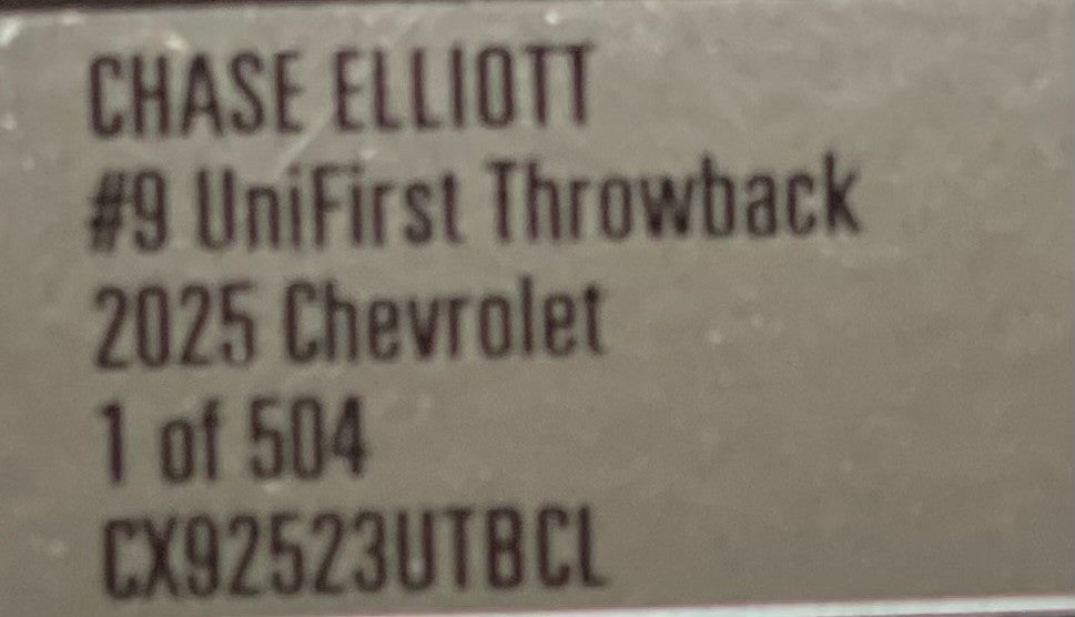 Chase Elliott #9 UniFirst Throwback 2025 Chevrolet 1:24 1/504 NASCAR Diecast