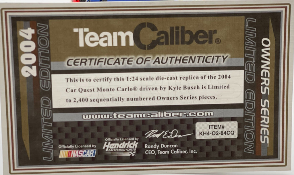 Kyle Busch #84 Carquest 2004 Monte Carlo Team Caliber Rookie 1:24 NASCAR 1/2400