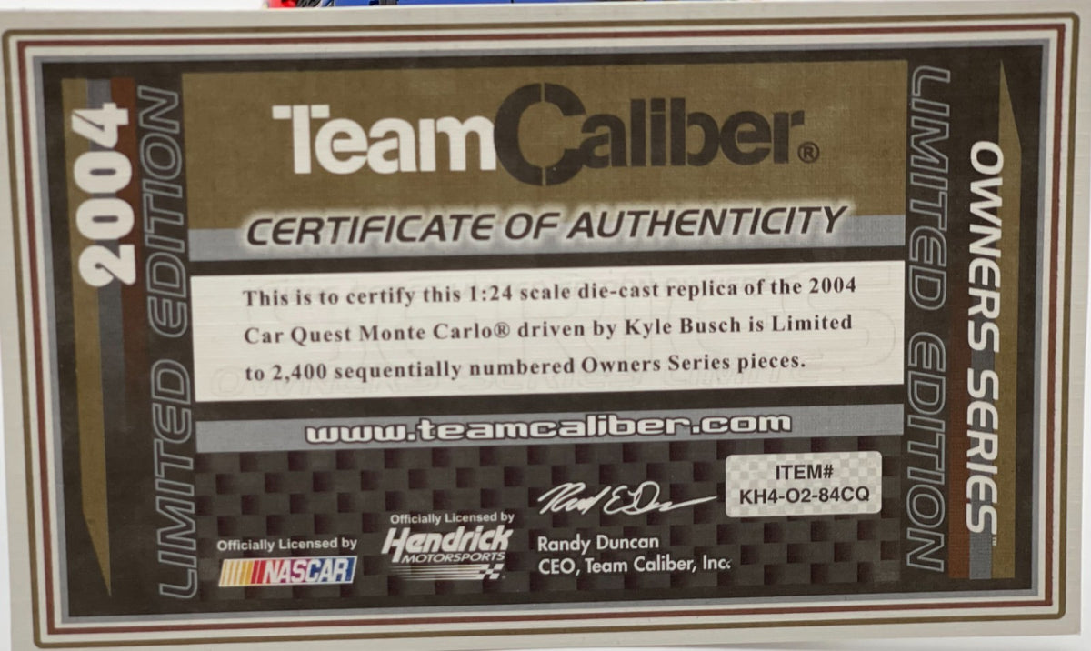 Kyle Busch #84 Carquest 2004 Monte Carlo Team Caliber Rookie 1:24 NASCAR 1/2400